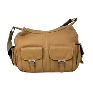 Tignanello Caramel Brown Pebbled Leather Hobo Shoulder Bag Purse